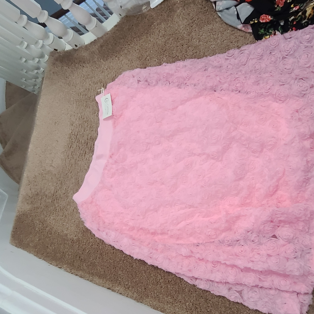Pink Floral Textured Skirt
